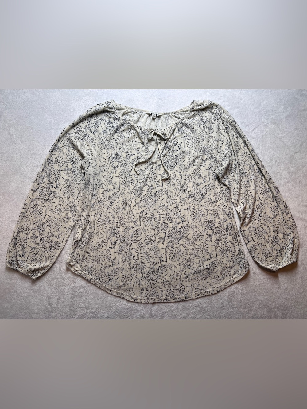 Lucky Brand Peasant Top Womens Size XL White Blue Floral Feminine Cottagecore
